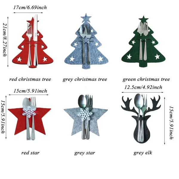 4PCS 44 Styles Christmas Knife and Fork Holder Elk Xmas Tree Pocket Cutlery Bag Non-woven fabric Cookware Organizer Table Decor - Image 4