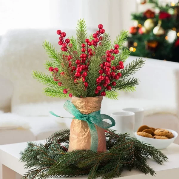 10Pcs Christmas Decoration Artificial Pine Branches Holly Berries Red Berry Branches for Christmas Tree Wreath Gifts Decoration - Image 4