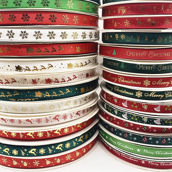 5yards/Lot 10mm Christmas Ribbon Printed Christmas Grosgrain Ribbon For Handmade Design Christmas Decoration DIY Gift Packing