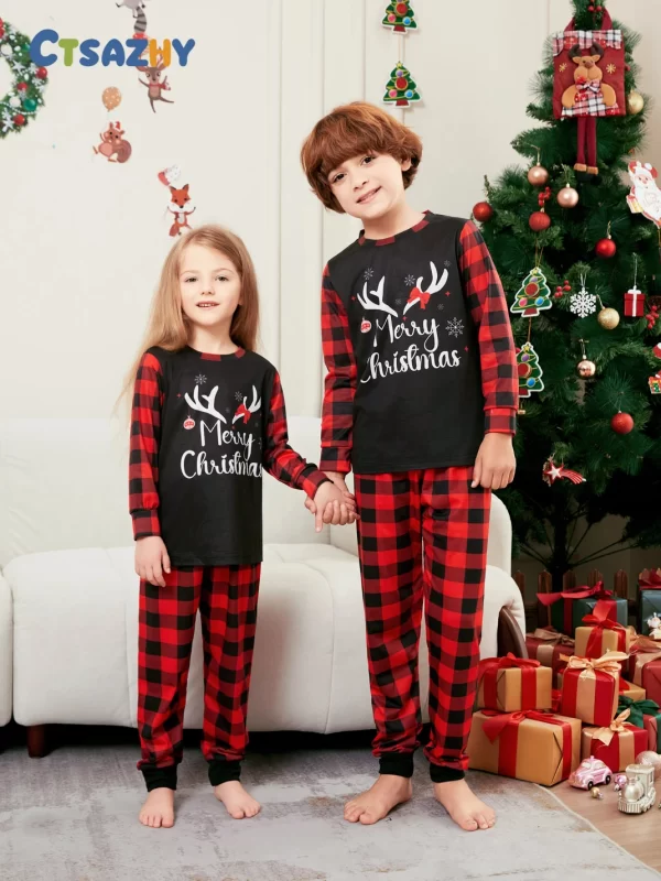 Merry Christmas Cartoon Pattern Mom Dad Kids Matching Pajamas Set 2 Pieces Suit Baby Romper Soft Loose Xmas Family Look Pyjamas - Image 2