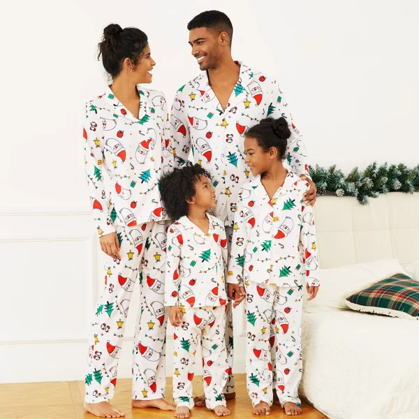 PatPat Christmas Family Matching Colorful Festival Theme Print Long Sleeve Pajamas Sets(Flame resistant) - Image 2