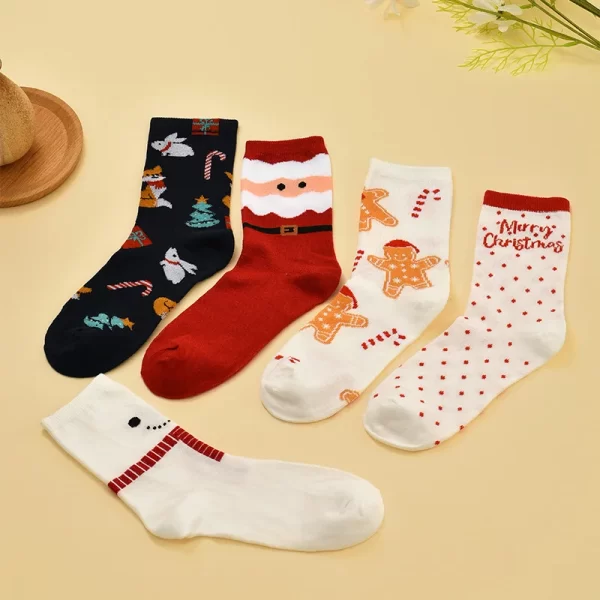 5 Pairs 1 Lot Autumn Winter Ladies Sock Cotton Cartoon New Year Christmas Socks Elk Middle Tube Girls Christmas Gift Warm Cute - Image 6