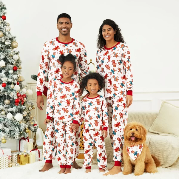 PatPat Christmas Cartoon Gingerbread Man Allover Print Family Matching Pajamas Sets (Flame Resistant) - Image 2