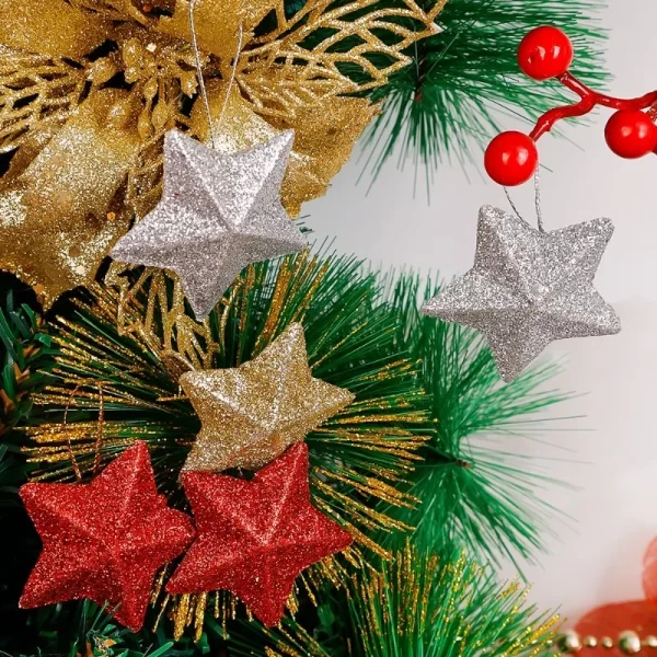 6/30PCS Christmas Glitter Star Pendant Xmas Tree Hanging Ornament Craft 5cm Plastic for Birthday Party Home Decoration Supplies - Image 3