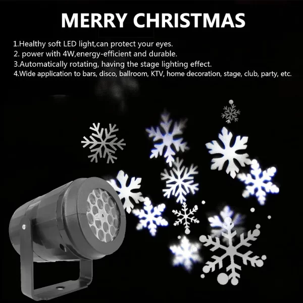 LED USB Snowflake Projector Holiday Lights Christmas Projection Outdoor Lamp Snow Spotlight for New Year Party - Image 6