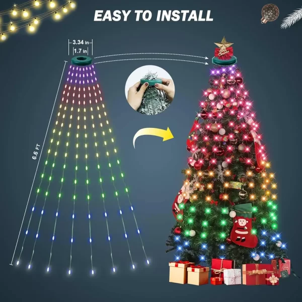 Smart RGB Christmas Tree Lights Fairy LED Star Strings Waterfall APP Bluetooth Music Rhythm Lights RGB LED Xmas Holiday Decor - Image 6