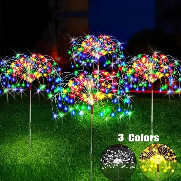 1/2/4PCS Solar Firework Light Waterproof Outdoor 8 Lighting Modes 90-200LED Fairy String Light Christmas 3 Colors Garden