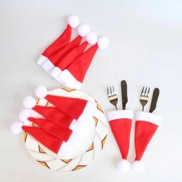 Merry Christmas Decoration 2023 Christmas Tableware Bag Holder Christmas Hat Fork Knife Cutlery Bag Christmas Ornament Decor - Image 5