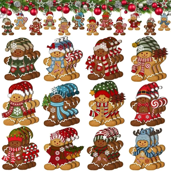 12pcs/set Gingerbread Man Ornaments Christmas Tree Wooden Hanging Decorations Pendants Cute Cartoon Xmas DIY Hangings Home Decor - Image 2