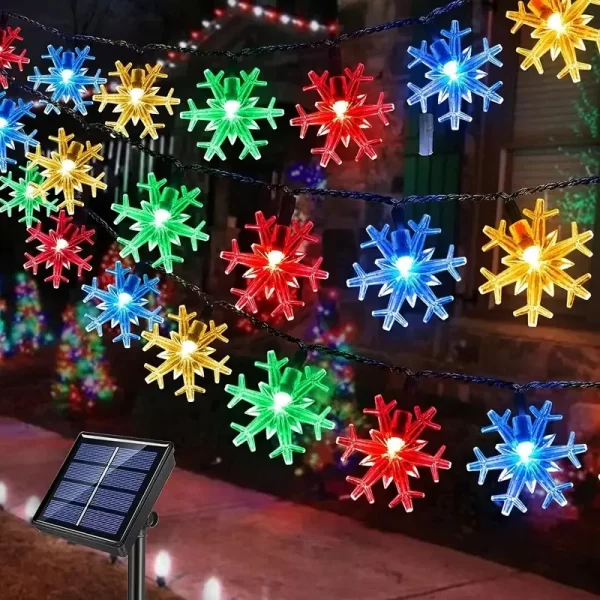 Solar Snowflake LED String Lights Fairy Lights 7M 50LED Garland Outdoor New Year Christmas Tree Home Garden Decorations Lamp