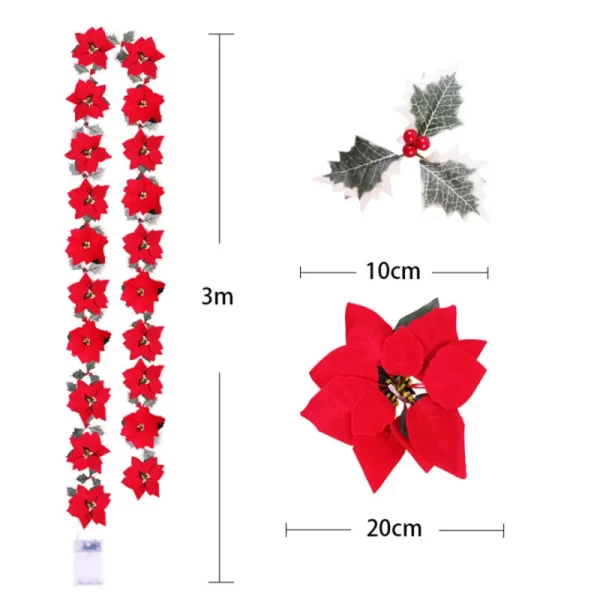 Poinsettia Christmas Flowers Garland String Lights Xmas Tree Ornaments Indoor/Outdoor Party Decor Christmas Decoration Navidad - Image 6