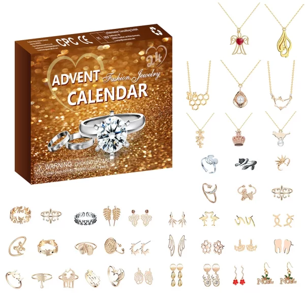 Advent Calendar 2024 Christmas Party Finger Rings Earring Necklace for 24 Days Countdown Festive Atmosphere Enhancer Jewelry Kit