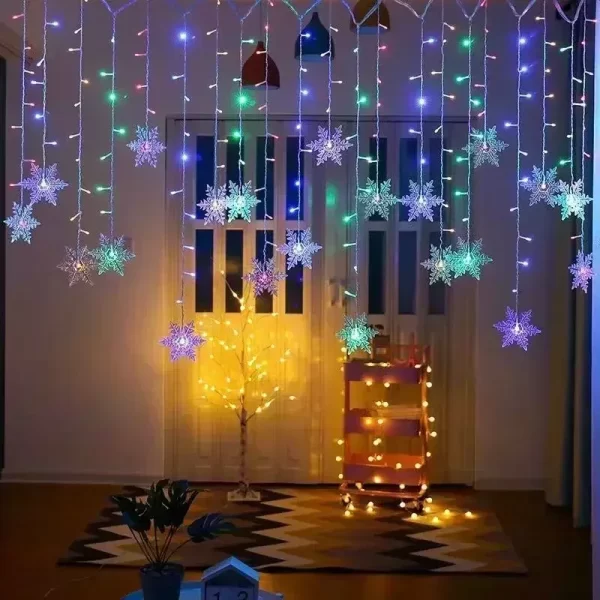 3M Christmas Snowflakes LED String Lights Flashing Fairy Curtain Lights Waterproof for Holiday Party Wedding Xmas Decoration - Image 4