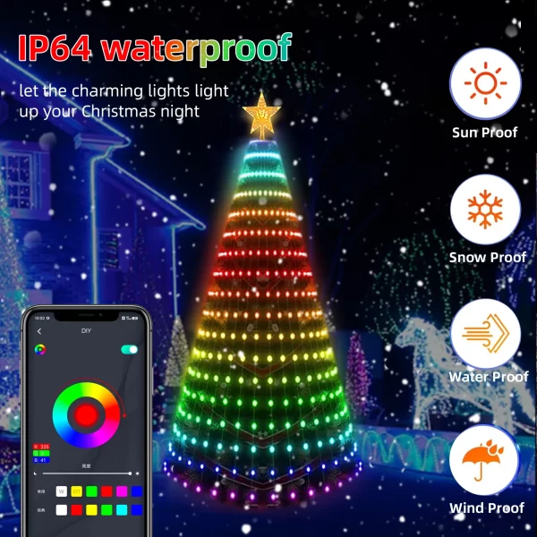 Smart RGB Christmas Tree Lights Fairy LED Star Strings Waterfall APP Bluetooth Music Rhythm Lights RGB LED Xmas Holiday Decor - Image 4