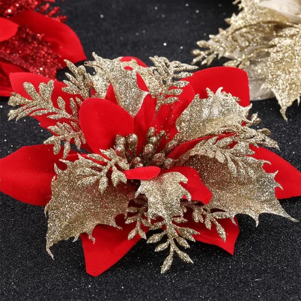 5/10Pcs Glitter Artifical Christmas Flowers Merry Christmas Tree Decoration Happy New Year Ornaments Xmas Fake Flowers Gifts - Image 5