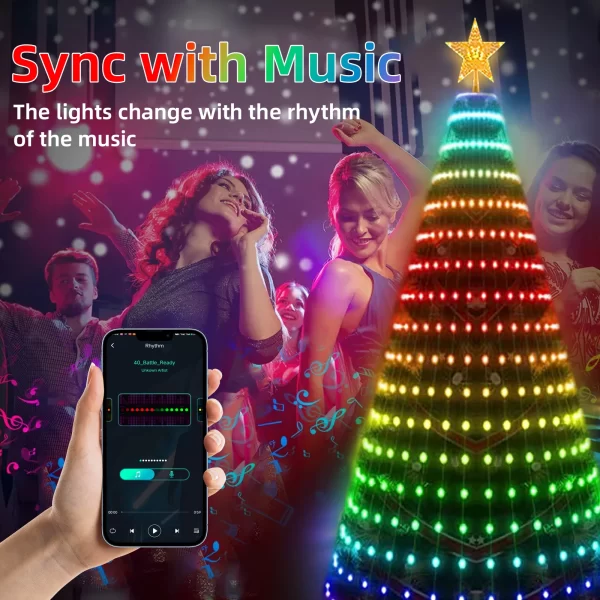 Smart RGB Christmas Tree Lights Fairy LED Star Strings Waterfall APP Bluetooth Music Rhythm Lights RGB LED Xmas Holiday Decor - Image 3