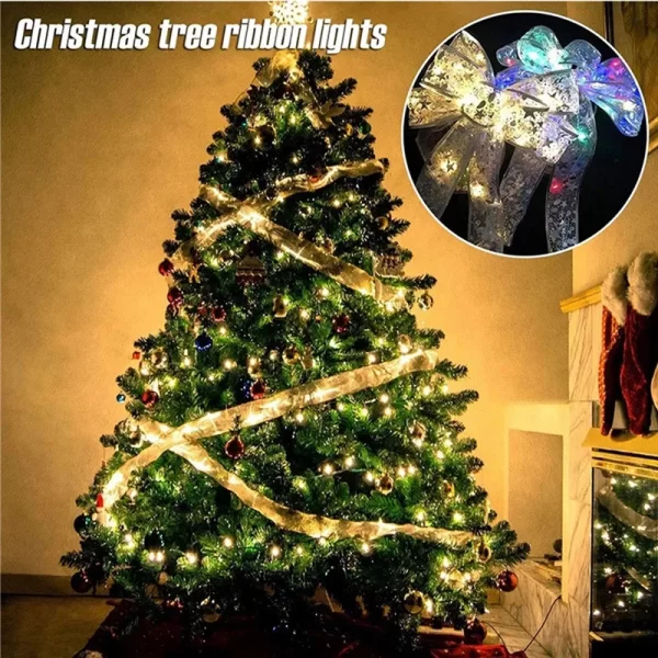 Christmas Led Ribbon Fairy Lights Xma Tree Ornaments Decoration For Home 2024 DIY Bows Light String Navidad New Year - Image 3