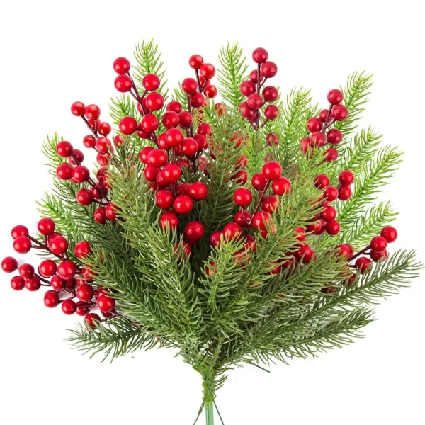 10Pcs Christmas Decoration Artificial Pine Branches Holly Berries Red Berry Branches for Christmas Tree Wreath Gifts Decoration - Image 2