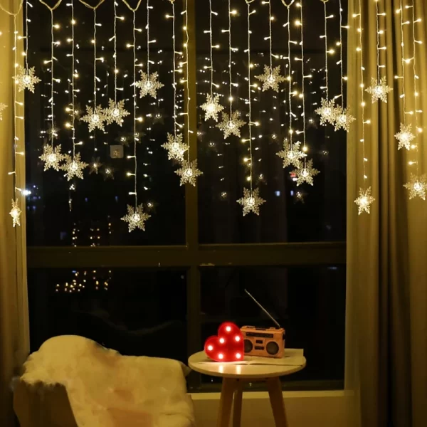 3.2M Christmas Snowflakes LED String Lights Flashing Fairy Curtain Lights Waterproof For Holiday Party Wedding Xmas Decoration - Image 2