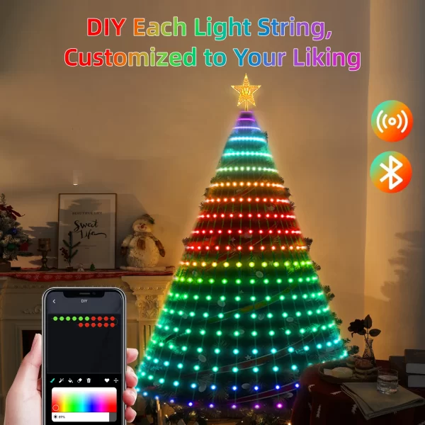 Smart RGB Christmas Tree Lights Fairy LED Star Strings Waterfall APP Bluetooth Music Rhythm Lights RGB LED Xmas Holiday Decor - Image 2