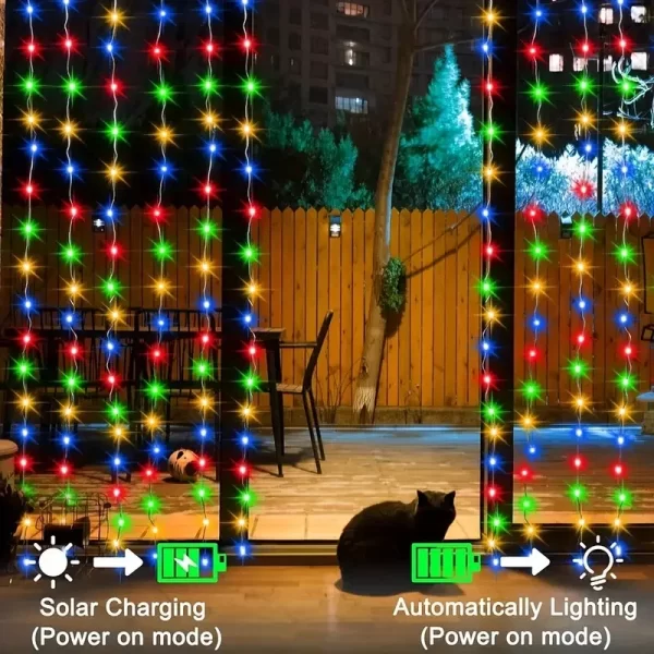 Solar LED Curtain String Lights Outdoor Waterproof 8 Lighting ModesCopper Light for Wedding Party Garden Yard Christmas Decor - Image 2