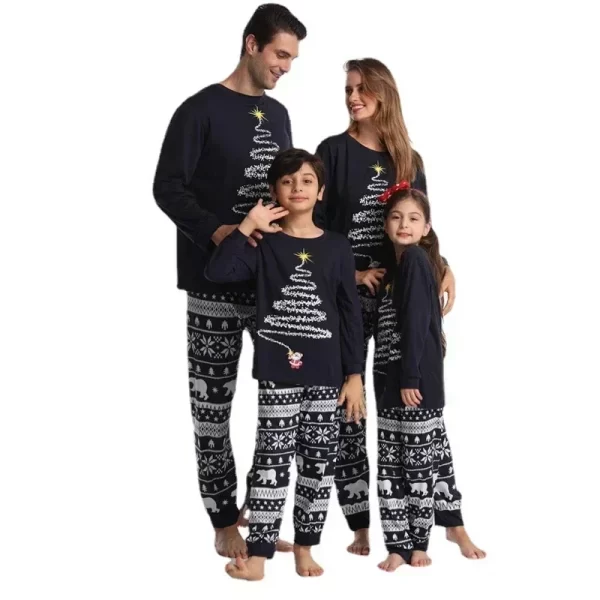 Christmas Family Matching Pajamas Set Firework Print Mom Dad Kids Home Clothes Warm Soft Sleepwear Baby&Dog Romper Pjs Xmas Look - Image 2