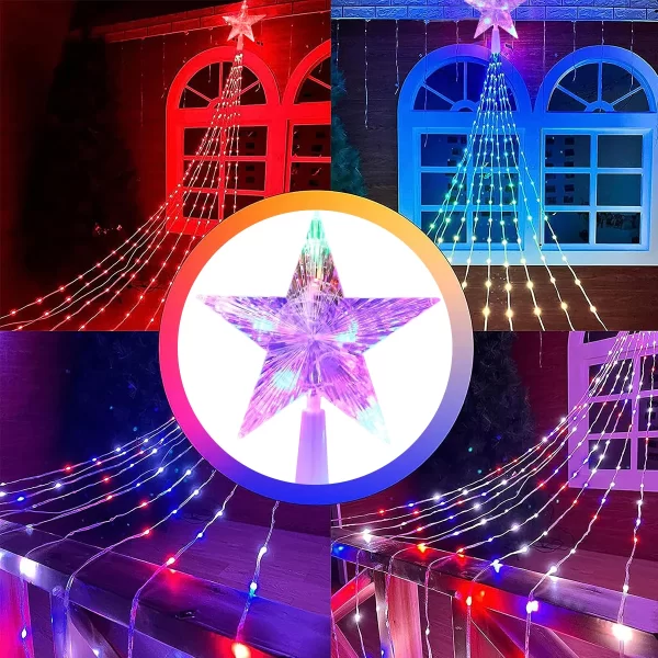 Pentagram Waterproof String Light Solar Christmas Decorations 3M/2M Led Waterfall Tree Fairy Lamp 8 Modes Camping Holiday Lights - Image 5