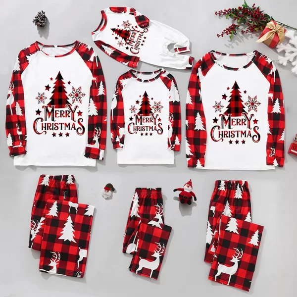 Merry Christmas Casual Sleepwear Xmas Family Look Christmas Family Pajamas Santa Tree Patchwork Mother Daughter Matching Clothes - Image 5