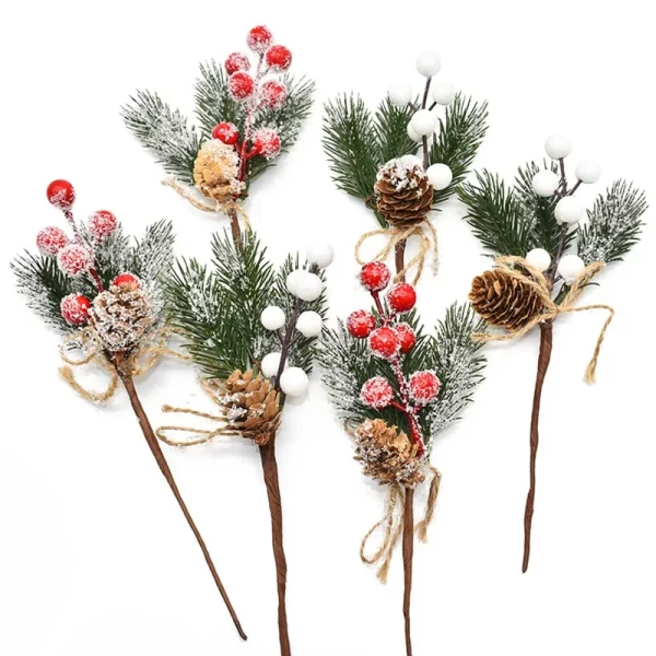 5Pcs Christmas Red Berry Articifial Flower Pine Cone Branch Christmas Tree Decorations Ornament Gift Packaging Home DIY Wreath - Image 2