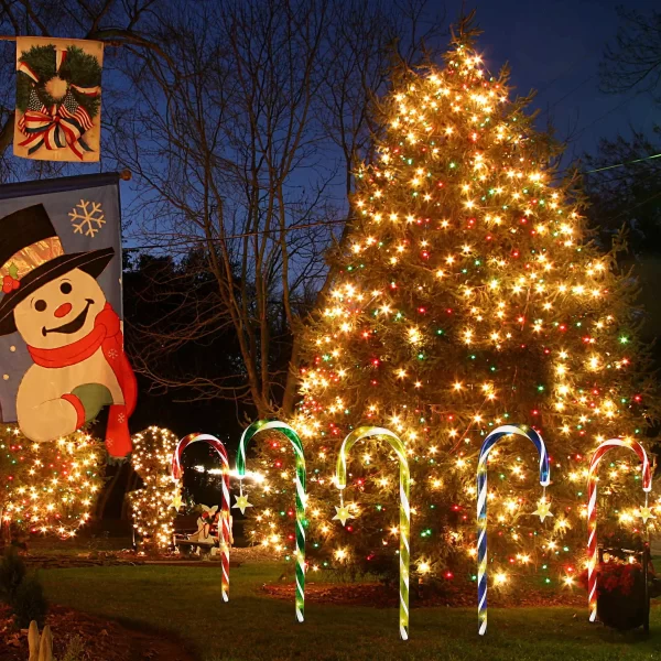 8pcs Christmas Lights EU Plug Outdoor Garden Decoration Candy Cane Lamp 8 Light Modes Crutch Pathway Lawn Xmas New Year's Decor - Image 2