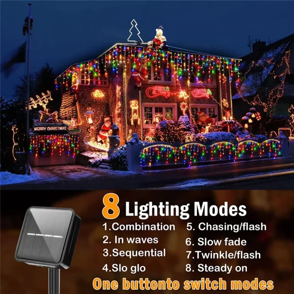 NEW 2024 Christmas Decorations Lights Solar Icicle Curtain Lights 8 Modes Outdoor Waterproof Garden Party New Year Decoration - Image 5