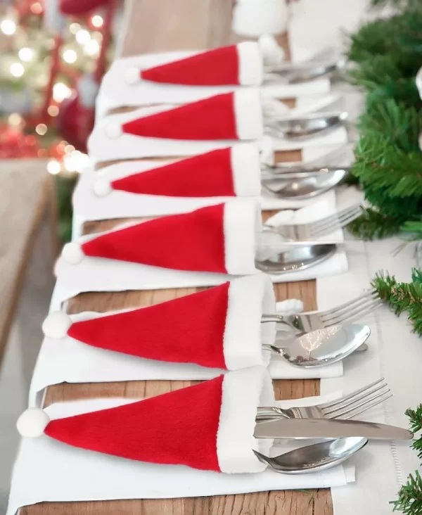 Merry Christmas Decoration 2023 Christmas Tableware Bag Holder Christmas Hat Fork Knife Cutlery Bag Christmas Ornament Decor - Image 2