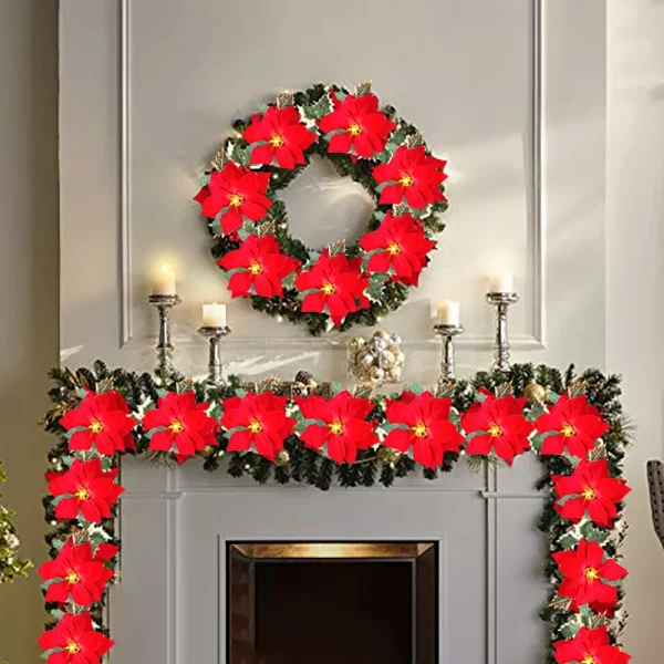 Poinsettia Christmas Flowers Garland String Lights Xmas Tree Ornaments Indoor/Outdoor Party Decor Christmas Decoration Navidad - Image 3