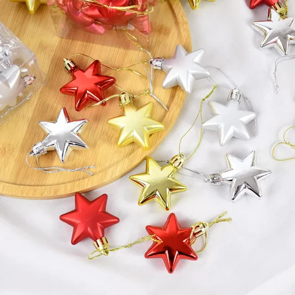 12Pcs Gold Star Christmas Tree Ornaments Ball Xmas Tree Hanging Pendant 2024 Christmas Decoration For Home Navidad New Year Gift - Image 3