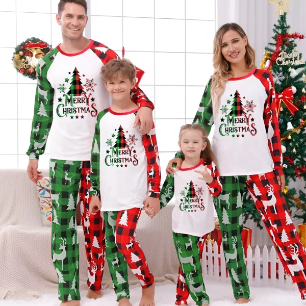 Merry Christmas Family Matching Pajamas Santa Tree Patchwork Mother Daughter Matching Clothes Casual Sleepwear Xmas Family Look - Image 2