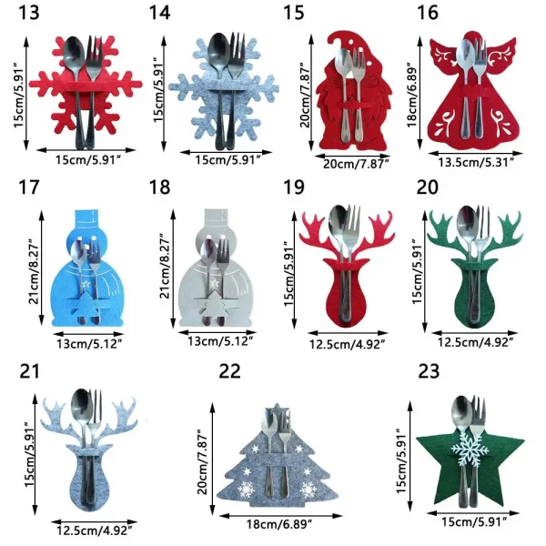 4PCS 44 Styles Christmas Knife and Fork Holder Elk Xmas Tree Pocket Cutlery Bag Non-woven fabric Cookware Organizer Table Decor - Image 6