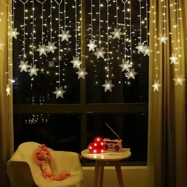 3M Christmas Snowflakes LED String Lights Flashing Fairy Curtain Lights Waterproof for Holiday Party Wedding Xmas Decoration - Image 3