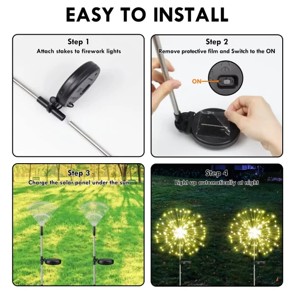 150/120/90 Solar LED Firework Light Outdoor Waterproof Garden Solar Garland Christmas Decoration Party Wedding New Year's Decor - Image 4