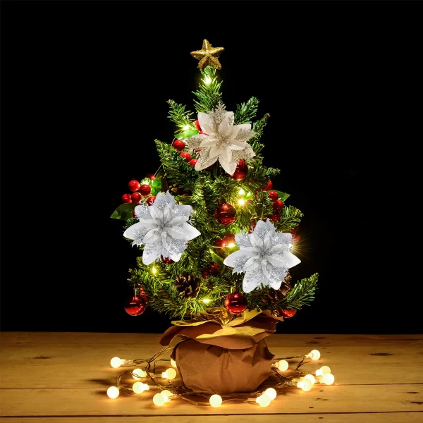 10/5pcs 15cm Glitter Christmas Flowers Artificial Poinsettia Flower Head Xmas Tree Ornament Home Decoration Navidad new year - Image 5