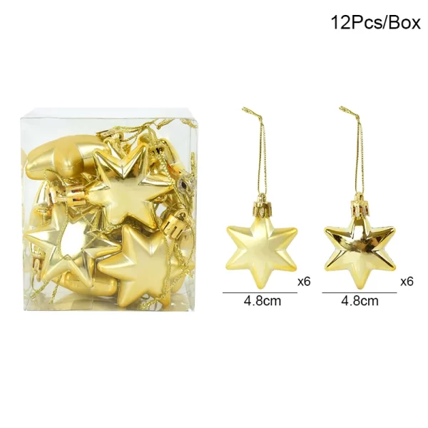 12Pcs Gold Star Christmas Tree Ornaments Ball Xmas Tree Hanging Pendant 2024 Christmas Decoration For Home Navidad New Year Gift - Image 6