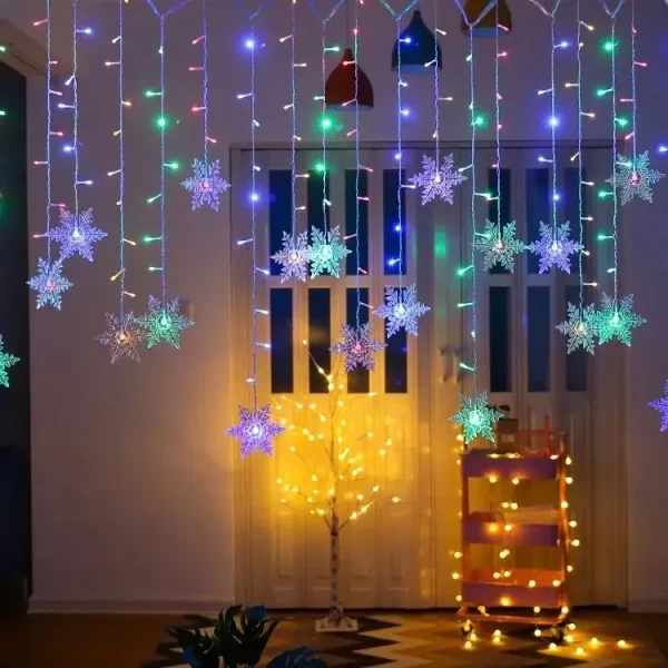 3.2M Christmas Snowflakes LED String Lights Flashing Fairy Curtain Lights Waterproof For Holiday Party Wedding Xmas Decoration - Image 2