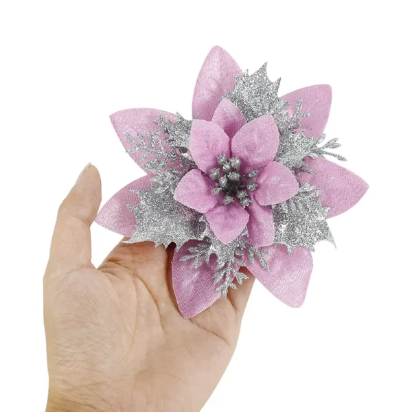 5/10Pc 14cm Large Glitter Christmas Flower For Xmas Tree Hanging Ornament Merry Christmas Decoration Home Decor New Year Navidad - Image 3