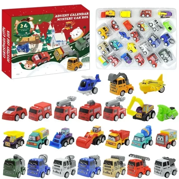 2024 Christmas Advent Calendar Car Toys Military Engineering Fire Truck Car 24 Days Countdown Calendar Gift Box for Kids