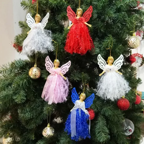 1PC White Christmas Angel Pendant Hanging Angels Ornaments Handmade Angel Doll Christmas Gifts For Indoor Xmas Tree Decor