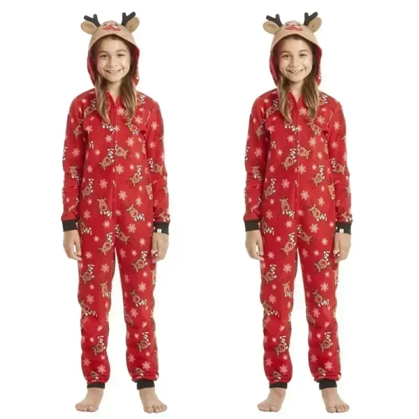 Christmas Matching Outfits for Family Elk Ear Hooded One-Piece Jumpsuit Romper Adults Kids Clothing Set Pajamas Xmas Look Pyjama - Image 5