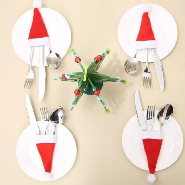 Merry Christmas Decoration 2023 Christmas Tableware Bag Holder Christmas Hat Fork Knife Cutlery Bag Christmas Ornament Decor - Image 3