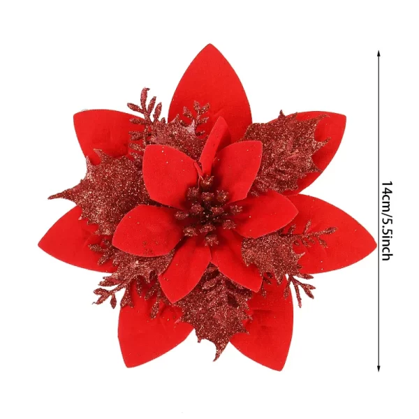 5/10Pc 14cm Large Glitter Christmas Flower For Xmas Tree Hanging Ornament Merry Christmas Decoration Home Decor New Year Navidad - Image 6