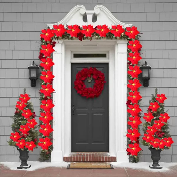 Poinsettia Christmas Flowers Garland String Lights Xmas Tree Ornaments Indoor/Outdoor Party Decor Christmas Decoration Navidad - Image 4