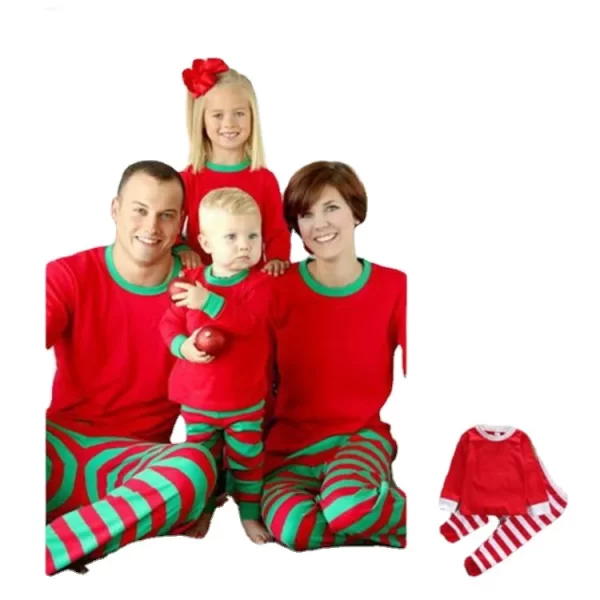 2023 Christmas Pajamas Set Striped Print Mother Father Kids Matching Clothes Causal Soft 2 Pcs Sleepwear Xmas Family Look Outfit - Image 4