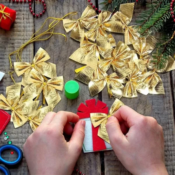 12/24/36Pcs Christmas Bow Red Gold Mini Xmas Tree Bowknot for Home Decoration wedding decor Navidad New Year Party DIY Gift - Image 3